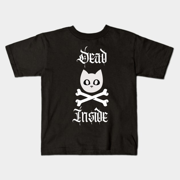 Dead Inside Cat and Crossbones Kids T-Shirt by elizabethtruedesigns